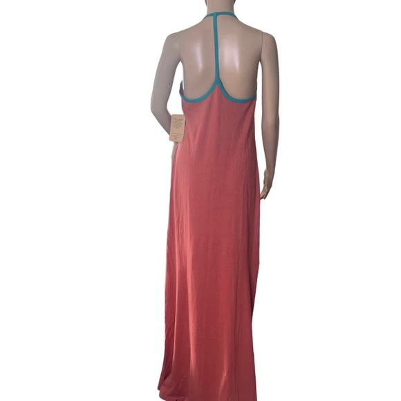 Threads 4 Thought T-Back Halter Maxi Dress Rusty Pink w Turquoise Trim MED - Picture 9 of 15